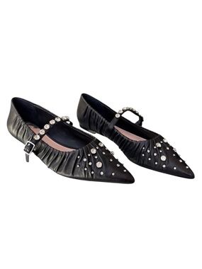 Antonio Melani Jennifer Sumko Alyssa Lou Leather Studded Mary Jane Flats